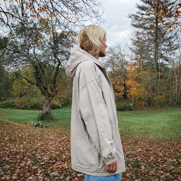 VINTAGE Raggs Oversized Beige Hooded Dolman Jacket with Red Plaid Accent - Picture 5 of 6